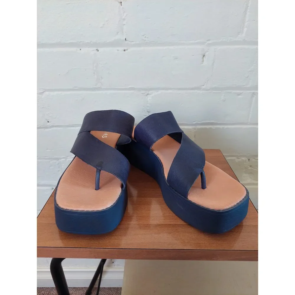 Midas Undry Dk Navy Blue Leather platform wedges, Size EU 38 / AU 7 - Picture 2 of 8